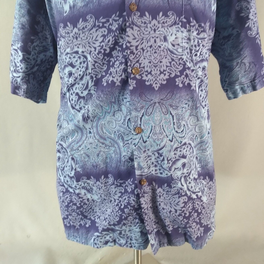 Hana Fashion Hawaiian Shirt Mens 2XL Blue Paisley Cotton Short Sleeve Button Up - Picture 3 of 12